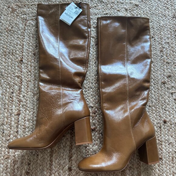 ZARA Heeled Leather Knee-High Boots – New w/ Tags – Size EU 38 / US 7.5 🤎 - Picture 3 of 14